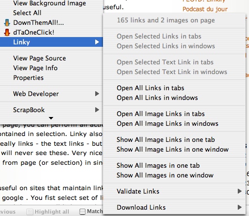 Linky - context menu